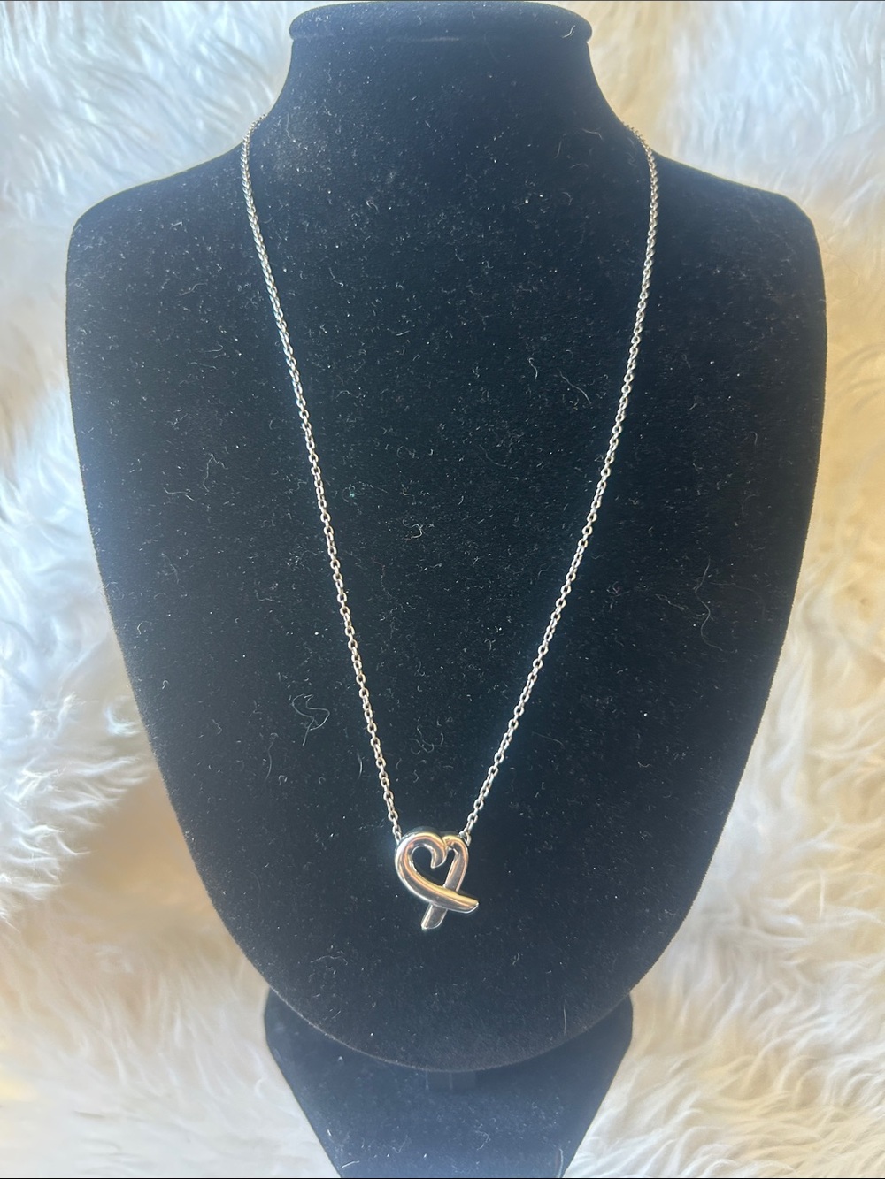 Tiffany & Co. Silver Heart Ribbon Pendant Necklace